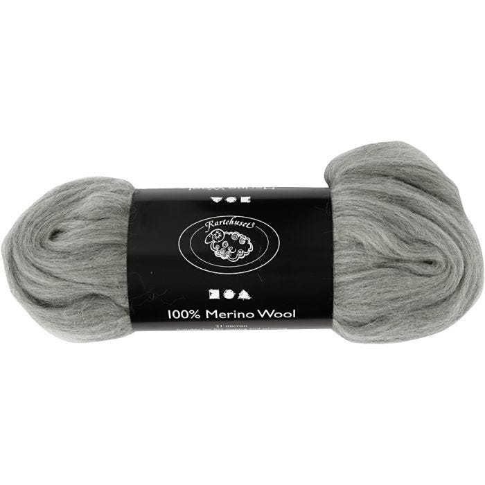 Merino Wol, 21 my, grijs, 100gr/ 1 doos