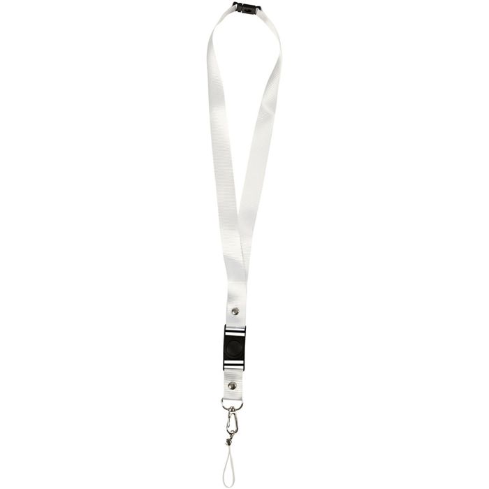 Sleutelkoord, L: 53 cm, B: 2 cm, wit, 5 stuk/ 1 doos