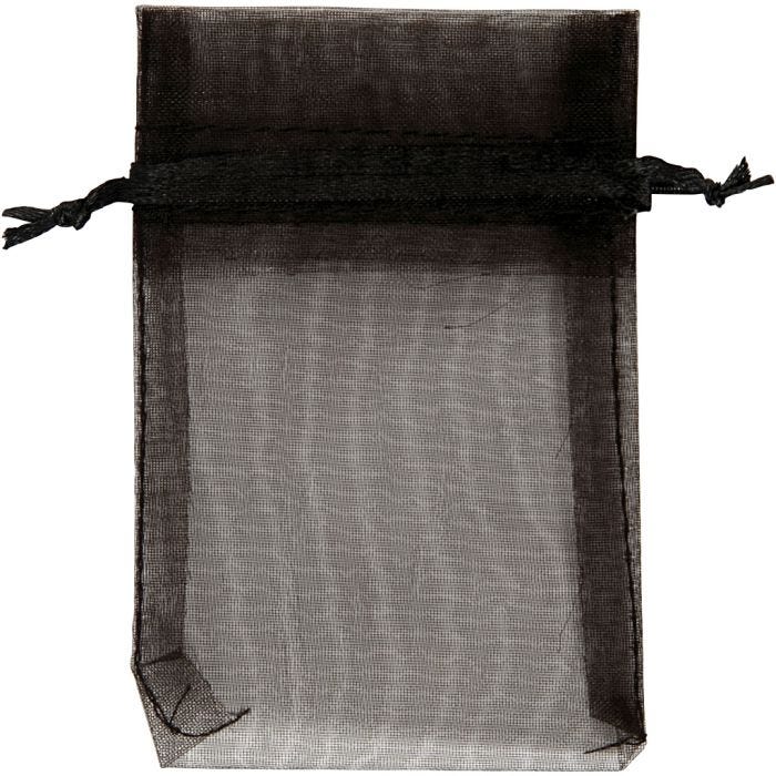Organza zakjes, afm 7x10 cm, zwart, 10 stuk/ 1 doos