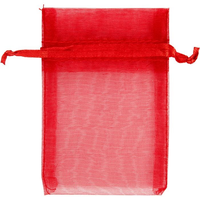 Organza zakjes, afm 7x10 cm, rood, 10 stuk/ 1 doos