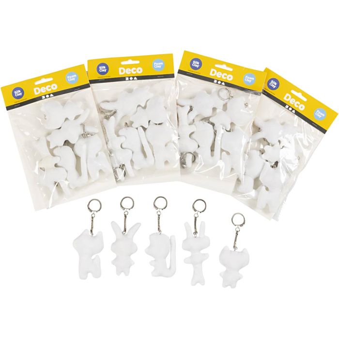 Figuren van textiel met sleutelhanger, H: 6-10 cm, 25 stuk/ 1 doos