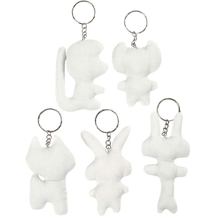 Figuren van textiel met sleutelhanger, H: 6-10 cm, 5 stuk/ 1 doos