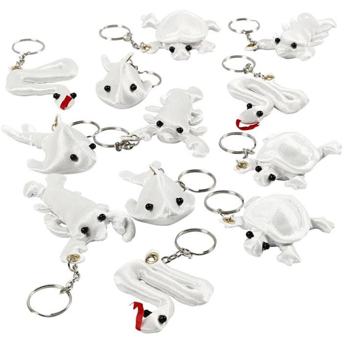 Figuren van textiel met sleutelhanger, 4-8 cm, wit, 4x3stuk/ 1 doos