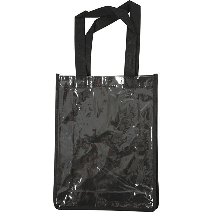 Tas met plastic voorkant, 30x23x7 cm, zwart, 1 stuk