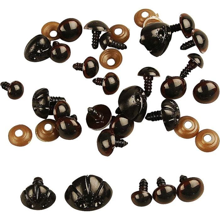 Teddybeer ogen &amp; neuzen, d 10-15 mm, afm 15-25 mm, 130 div/ 1 doos