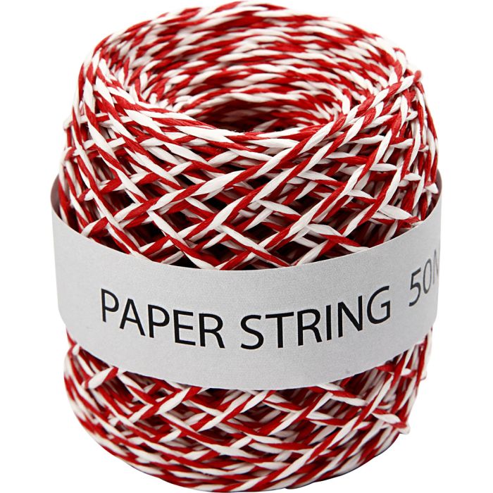 Papierkoord, dikte 1 mm, rood/wit, 50 m/ 1 rol