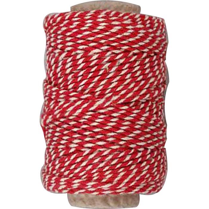 Katoenkoord, dikte 1,1 mm, rood/wit, 50 m/ 1 rol