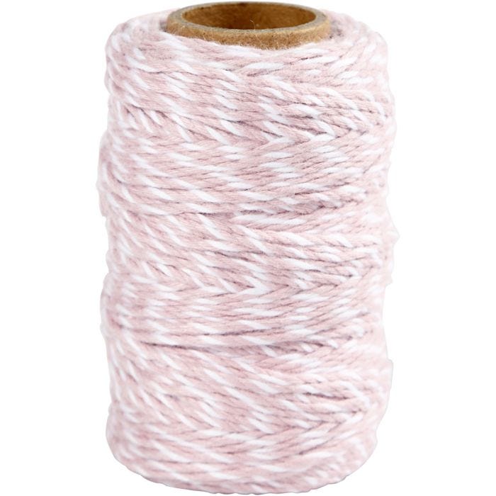 Katoenkoord, 1,1 mm, wit/lichtrood, 50m/ 1 rol