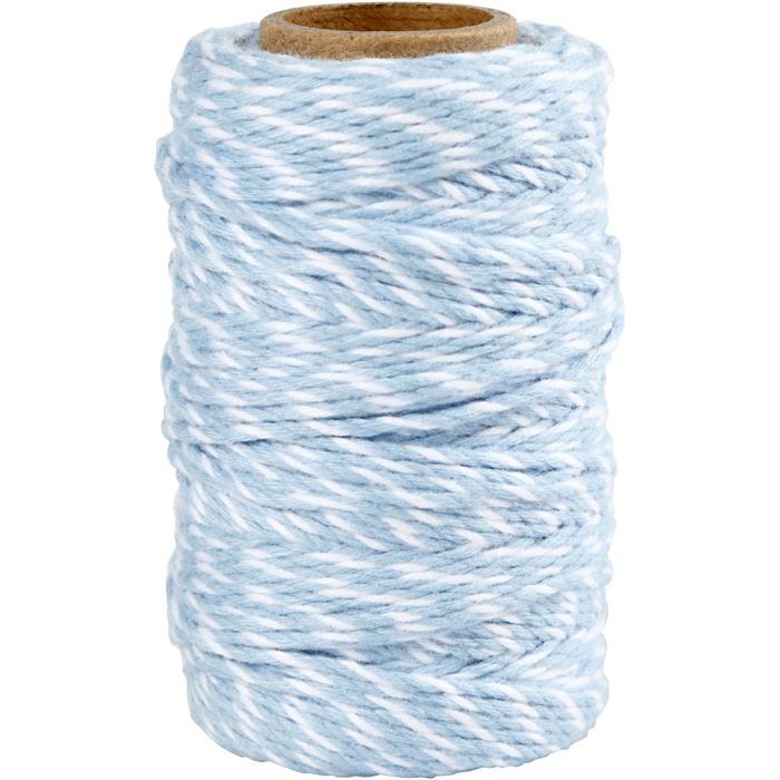 Katoenkoord, 1,1 mm, wit/lichtblauw, 50m/ 1 rol