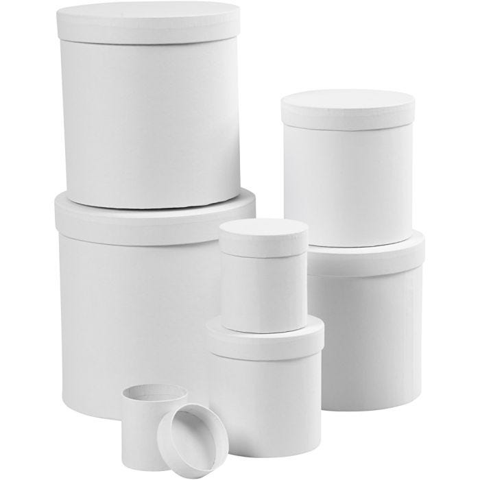 Ronde dozen, rond, 7,5+10,2 +12,7+15,2 +17,7+20,2 +22,7 cm, 7+9 +12+14,5 +17+19,5 +22 cm, wit, 7stuk/ 1 set
