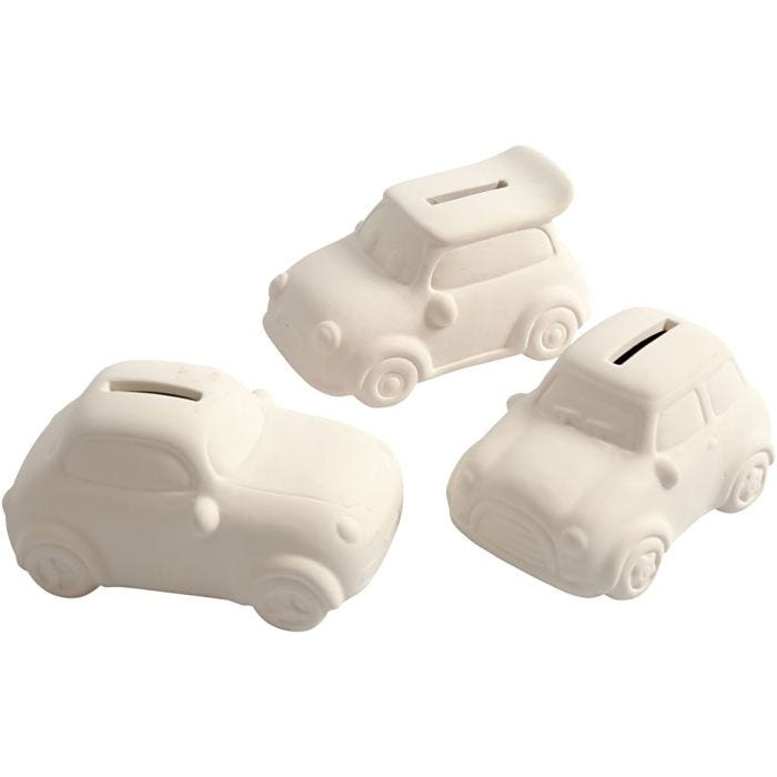Spaarauto, H: 5,5 cm, L: 12,5 cm, B: 7,8 cm, wit, 12 stuk/ 1 doos