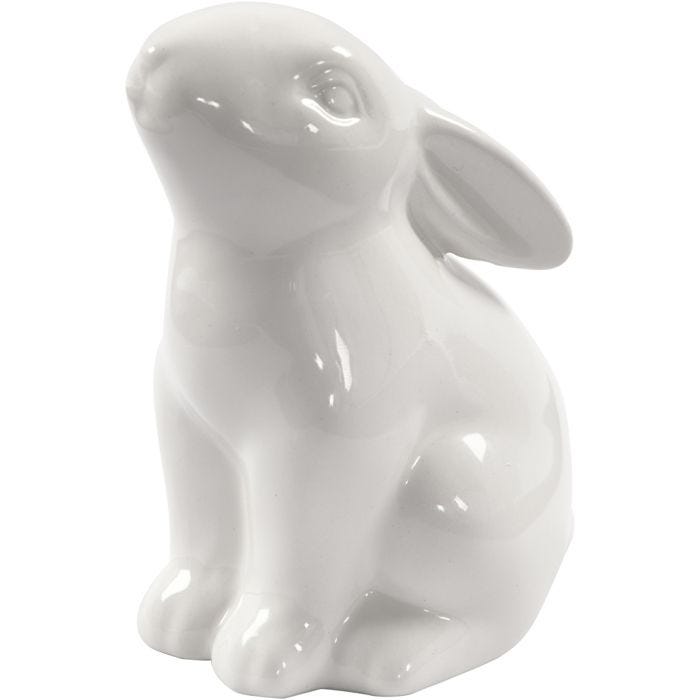 Konijn, H: 9 cm, d 5,5 cm, wit, 12 stuk/ 1 doos