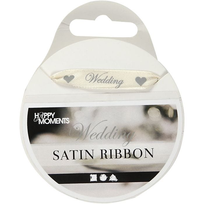 Satijnlint, B: 10 mm, off-white, 8 m/ 1 rol