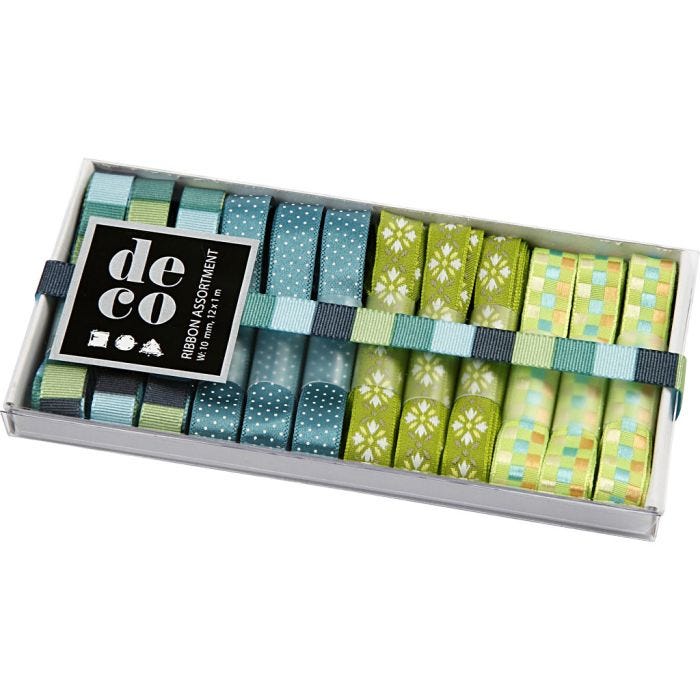 Lint collectie, B: 10 mm, blauw/groen harmonie, 12x1 m/ 1 doos