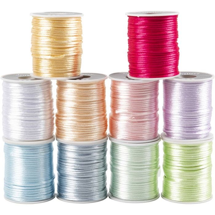 Satijnkoord, dikte 2 mm, pastelkleuren, 10x50 m/ 1 doos