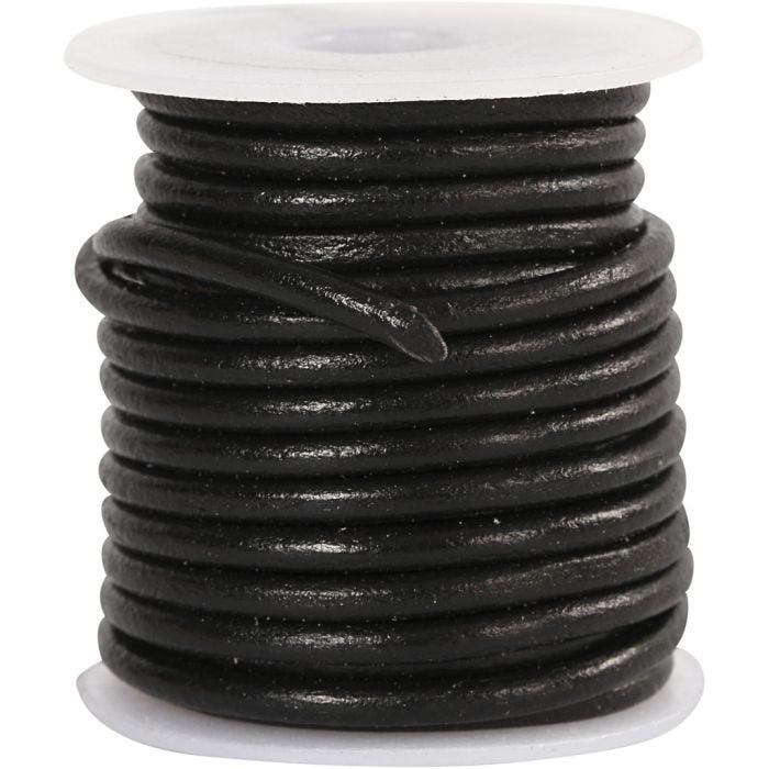 Leerkoord, 3 mm, zwart, 5m/ 1 rol