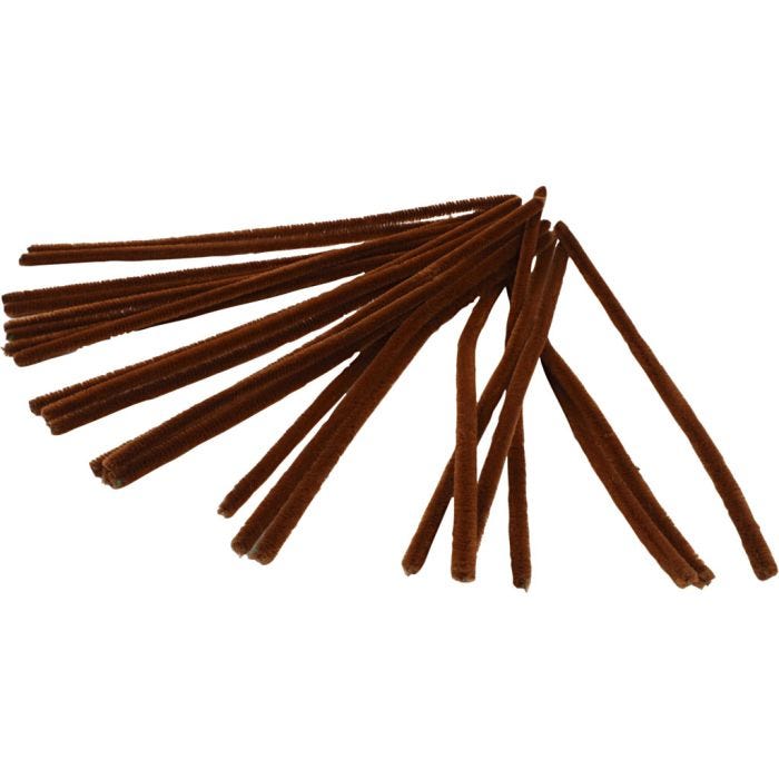 Chenille, L: 30 cm, dikte 9 mm, bruin, 25stuk/ 1 doos