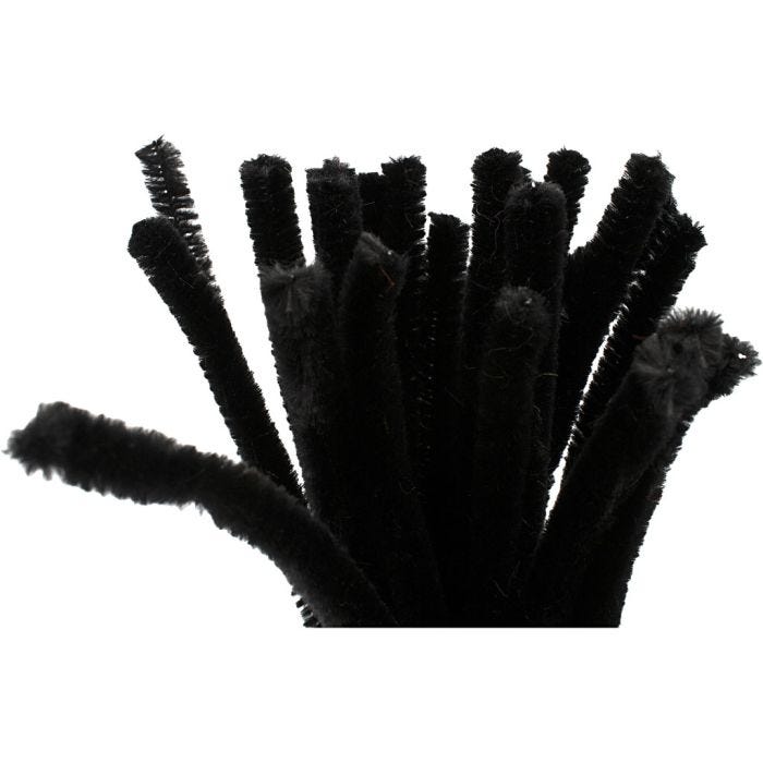 Chenille, 30 cm, 9 mm, zwart, 25stuk/ 1 doos