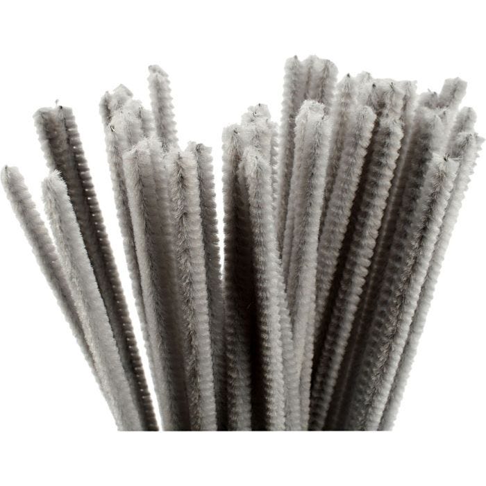 Chenille, 30 cm, 6 mm, grijs, 50stuk/ 1 doos