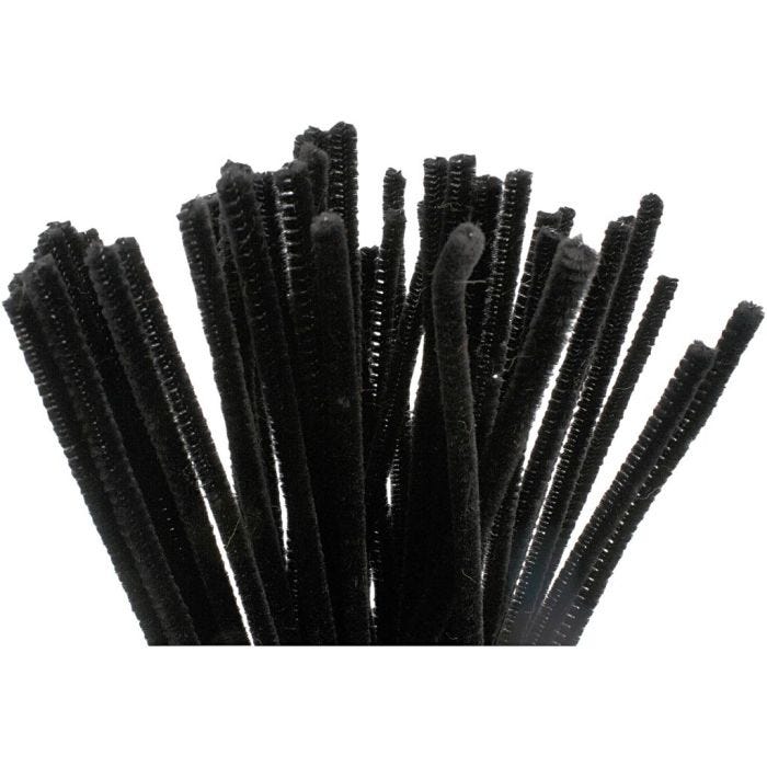 Chenille, 30 cm, 6 mm, zwart, 50stuk/ 1 doos