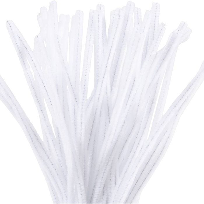 Chenille, 30 cm, 6 mm, wit, 50stuk/ 1 doos
