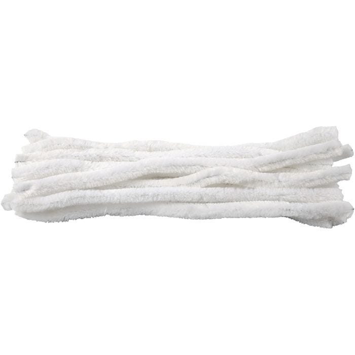 Chenille, L: 30 cm, dikte 15 mm, wit, 15stuk/ 1 doos