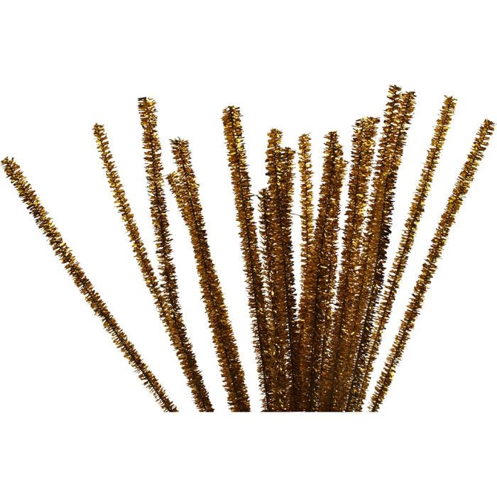 Chenille, 30 cm, 6 mm, glitter, goud, 24stuk/ 1 doos