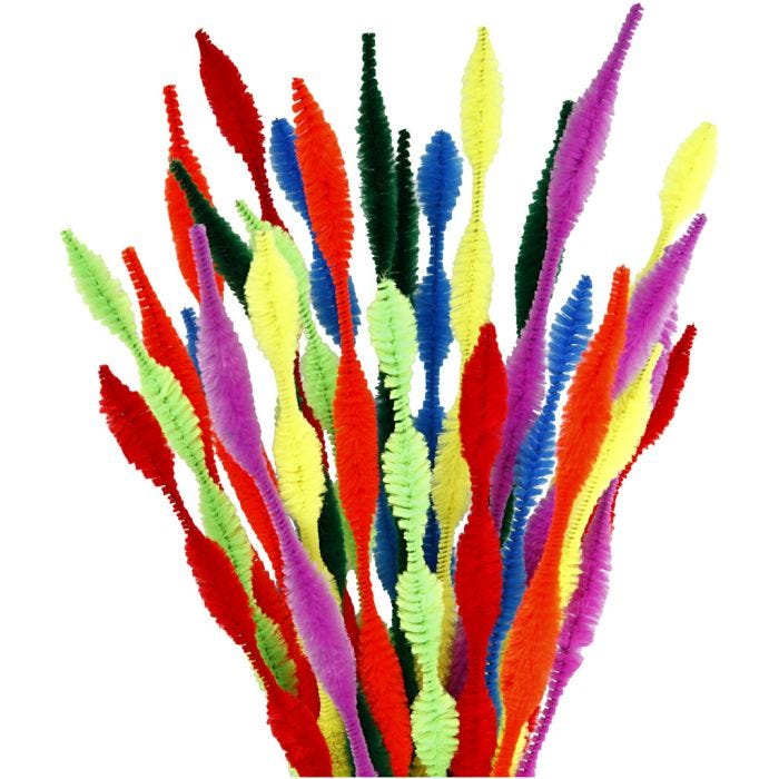 Chenille, gegolfd, 30 cm, 5-12 mm, diverse kleuren, 28div/ 1 doos