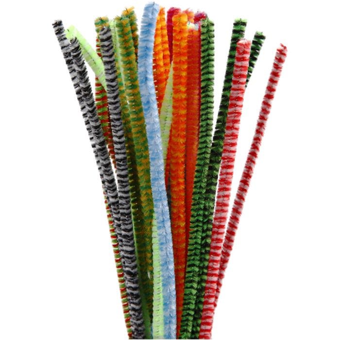 Chenille, gestreept, 30 cm, 6 mm, diverse kleuren, 30div/ 1 doos