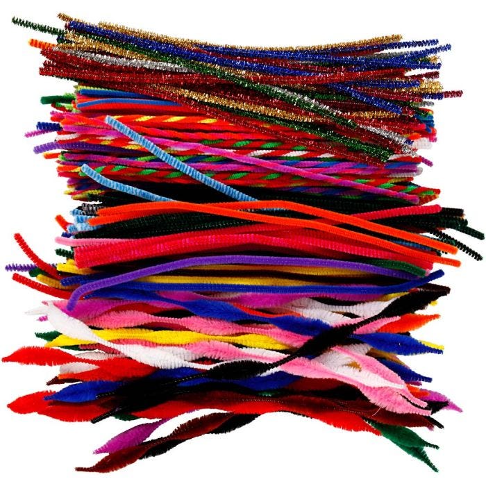 Chenille, L: 30,5 cm, dikte 4-6 mm, diverse kleuren, 250 div/ 1 doos