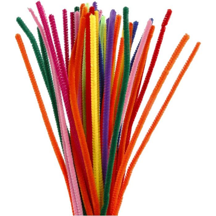 Chenille, 30 cm, 6 mm, diverse kleuren, 50div/ 1 doos
