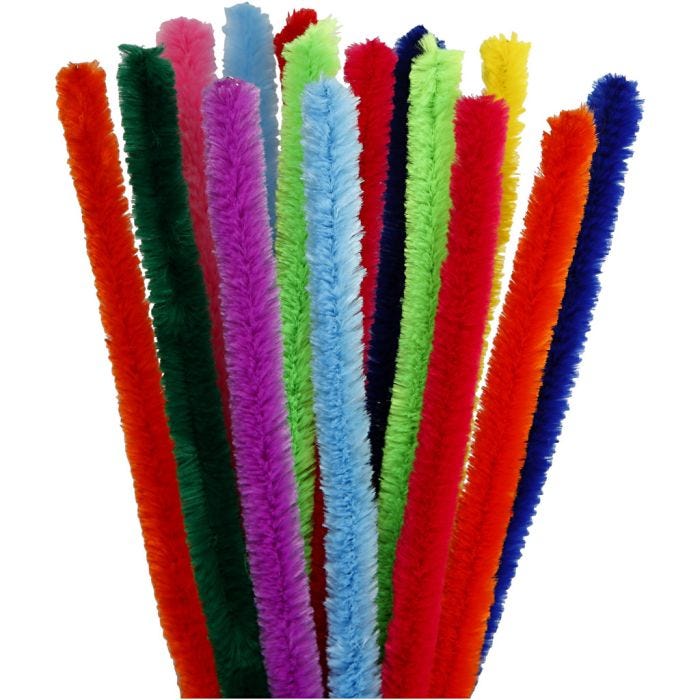Chenille, 30 cm, 15 mm, diverse kleuren, 15div/ 1 doos