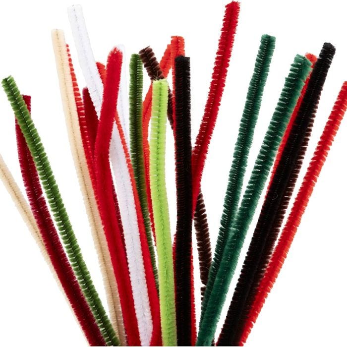 Chenille, L: 30 cm, dikte 6 mm, Kerst verf, 25 div/ 1 doos