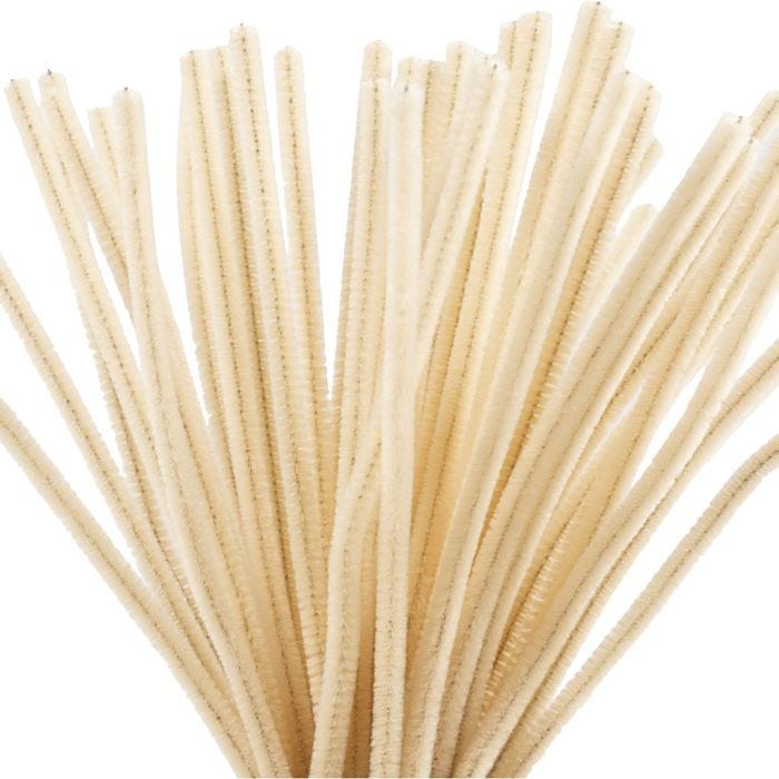 Chenille, L: 30 cm, dikte 6 mm, beige, 50 stuk/ 1 doos