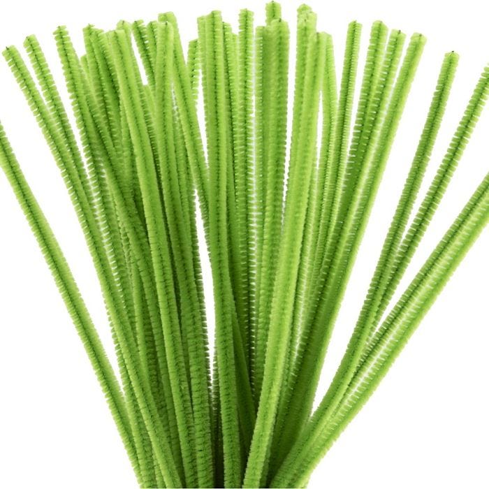 Chenille, L: 30 cm, dikte 6 mm, lime groen, 50 stuk/ 1 doos
