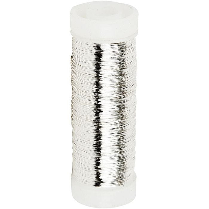 Verzilverd draad, dikte 0,2 mm, verzilverd, 50 gr, 110 m/ 1 rol
