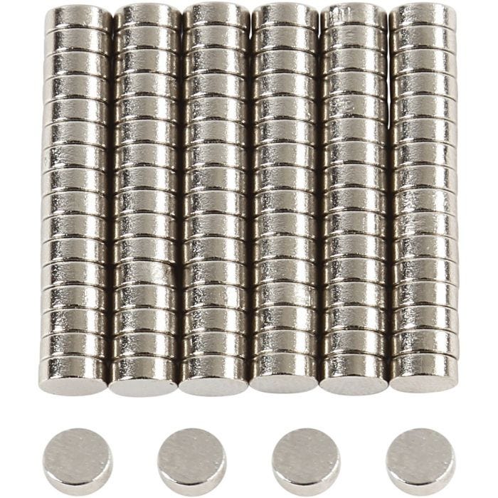 Krachtige magneten ”NdFeB” , d 5 mm, dikte 2 mm, 100 stuk/ 1 doos