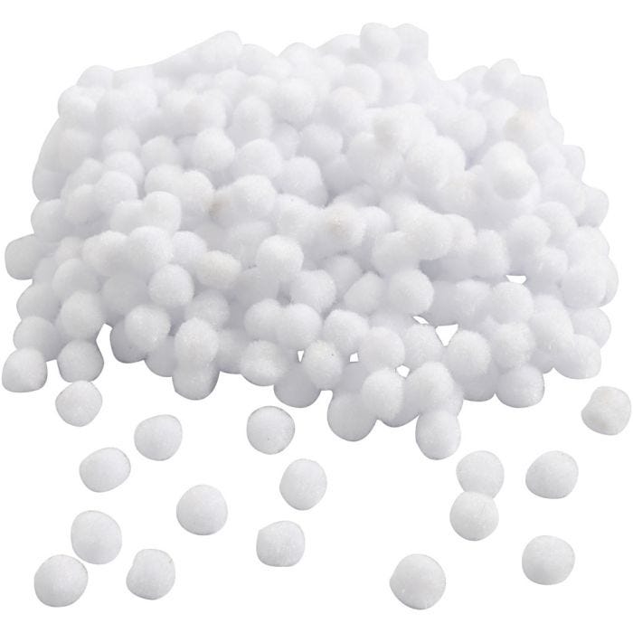 Pom-poms, 10 mm, wit, 450stuk/ 1 doos