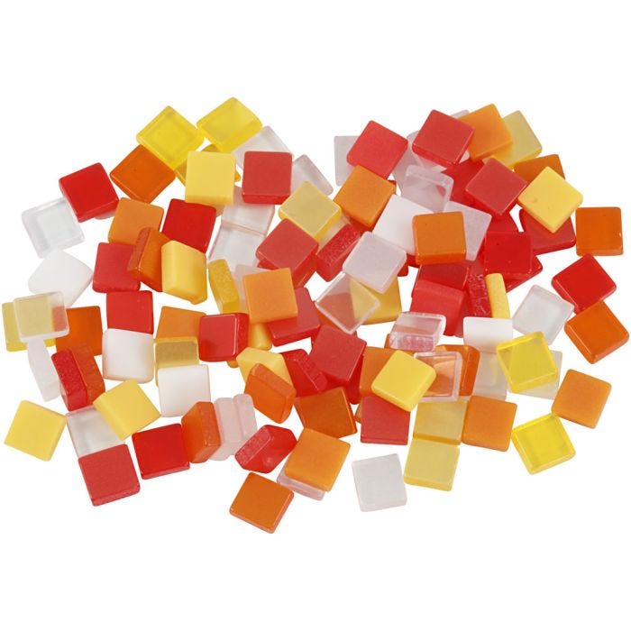 Mini mozaiek, afm 5x5 mm, dikte 2 mm, rood/oranje harmonie, 25 gr/ 1 doos