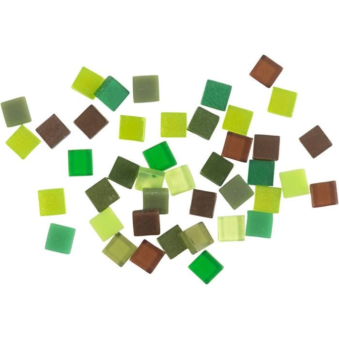Mini mozaiek, afm 5x5 mm, dikte 2 mm, groen glitter, 25 gr/ 1 doos