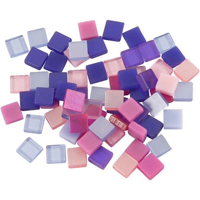 Mini mozaiek, afm 5x5 mm, dikte 2 mm, paars/donkerpaars, 25 gr/ 1 doos