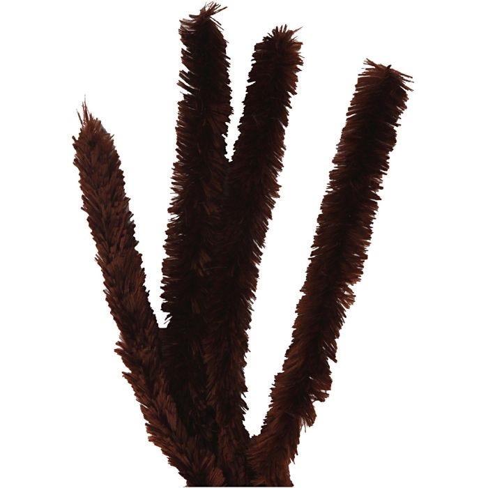Chenille, L: 40 cm, dikte 30 mm, bruin, 4 stuk/ 1 doos