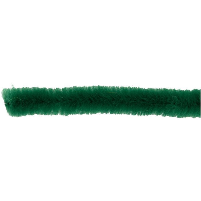 Chenille, L: 30 cm, dikte 15 mm, donkergroen, 15 stuk/ 1 doos