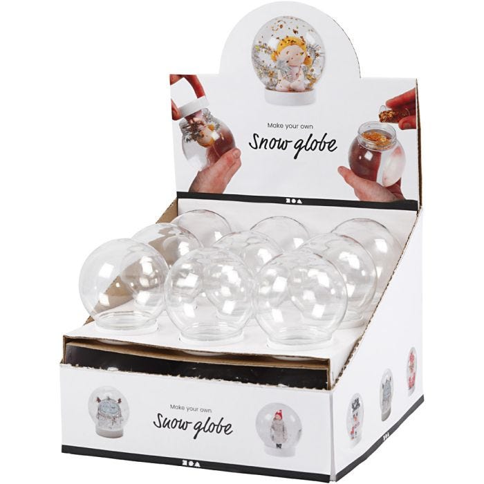 Sneeuwbol, H: 8,5 cm, d 8 cm, gatgrootte 4,7 cm, 18 stuk/ 1 doos