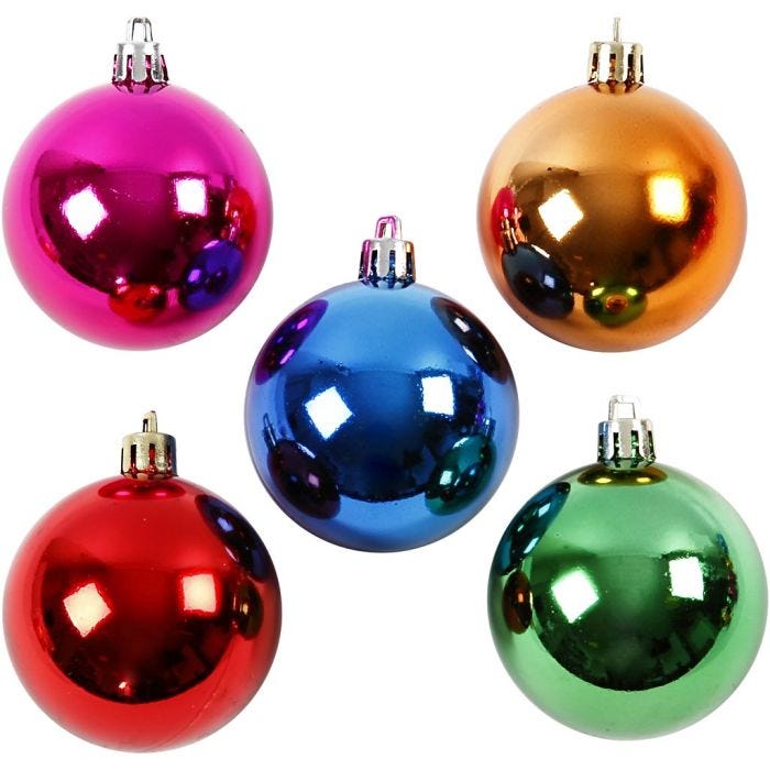 Kerstballen, 6 cm, sterke kleuren, 20stuk/ 1 doos