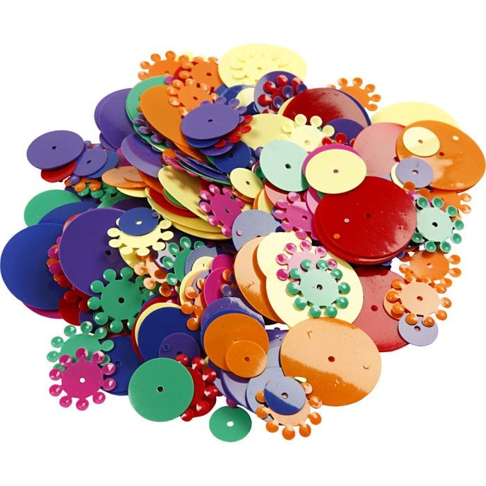 Pailletten, rond, 10-25 mm, diverse kleuren, 250gr/ 1 doos