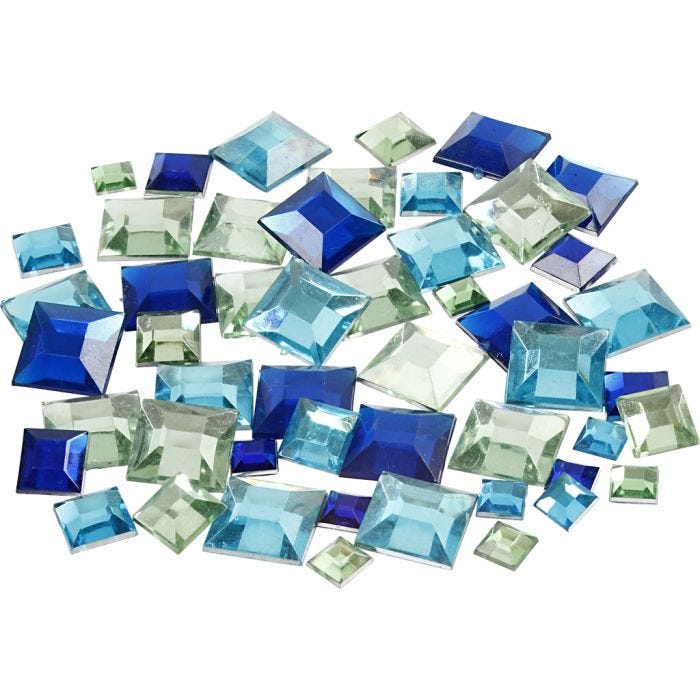 Strasstenen, vierkant, afm 6+9+12 mm, blauw/groen harmonie, 360 stuk/ 1 doos