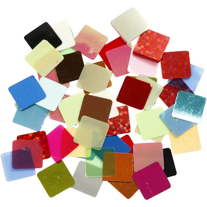 Folie mozaiektegels, afm 10x10 mm, diverse kleuren, 250 gr/ 1 doos