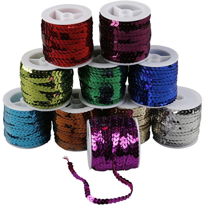Pailletten lint, B: 6 mm, metallic kleuren, 10x10m/ 1 doos
