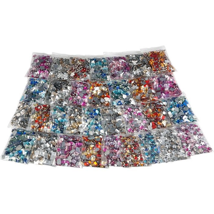 Strasstenen, 6-16 mm, diverse kleuren, 32 doos/ 1 doos
